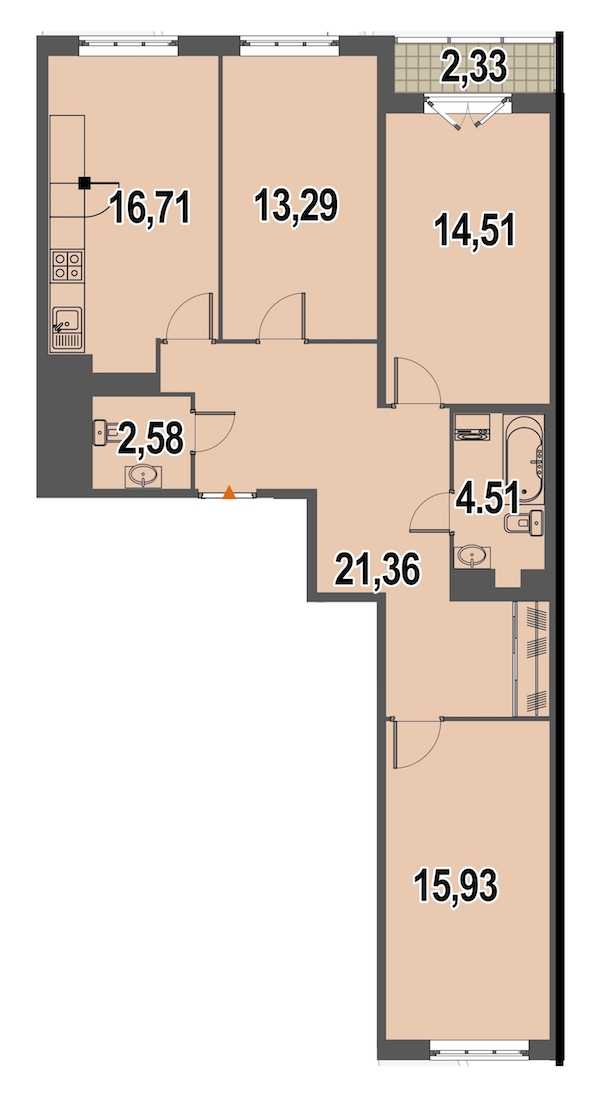 Трехкомнатная квартира в : площадь 90.1 м2 , этаж: 3 – купить в Санкт-Петербурге